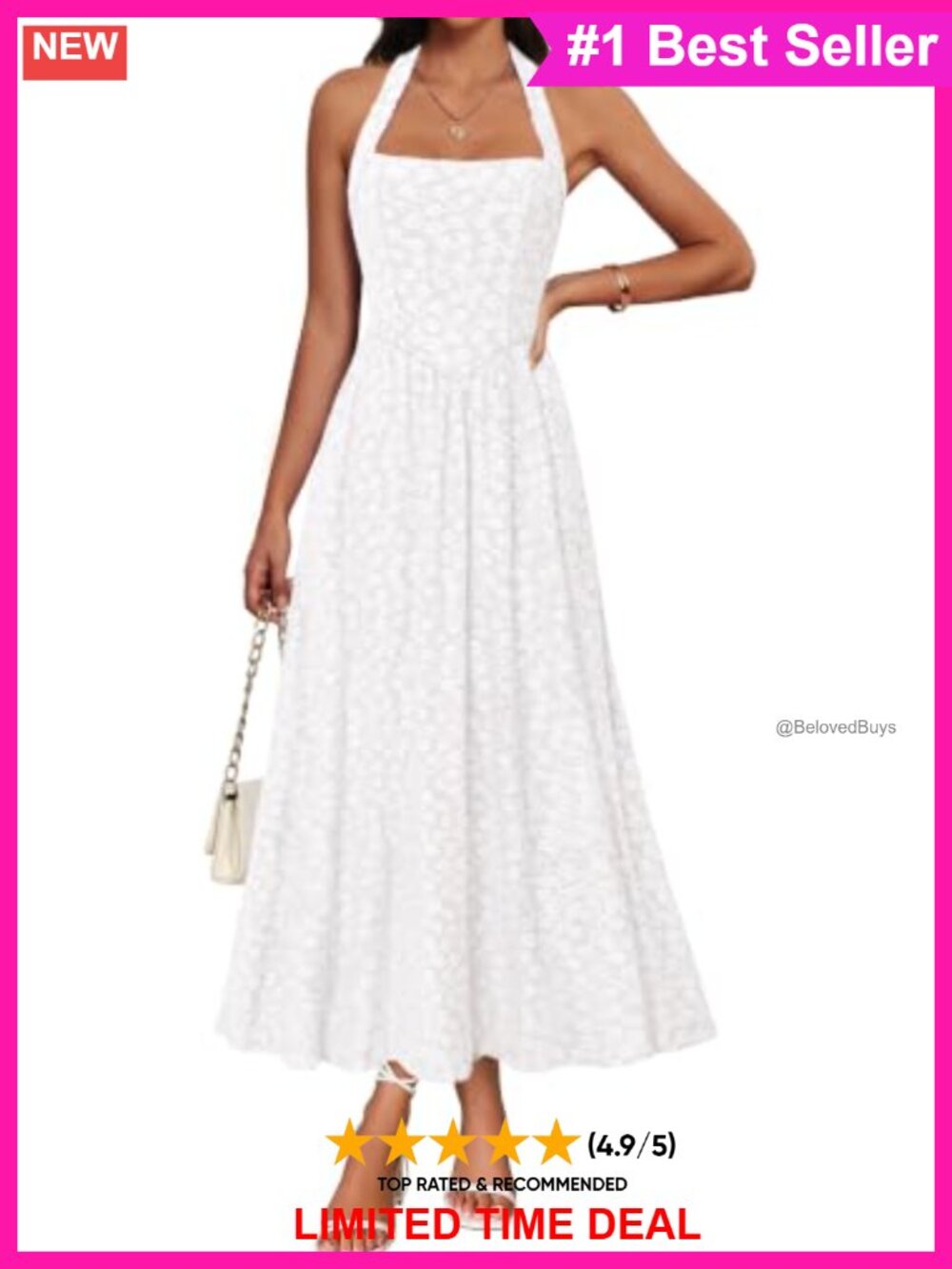 Jacquard Floral Halter Maxi Dress Backless A-Line with Pockets